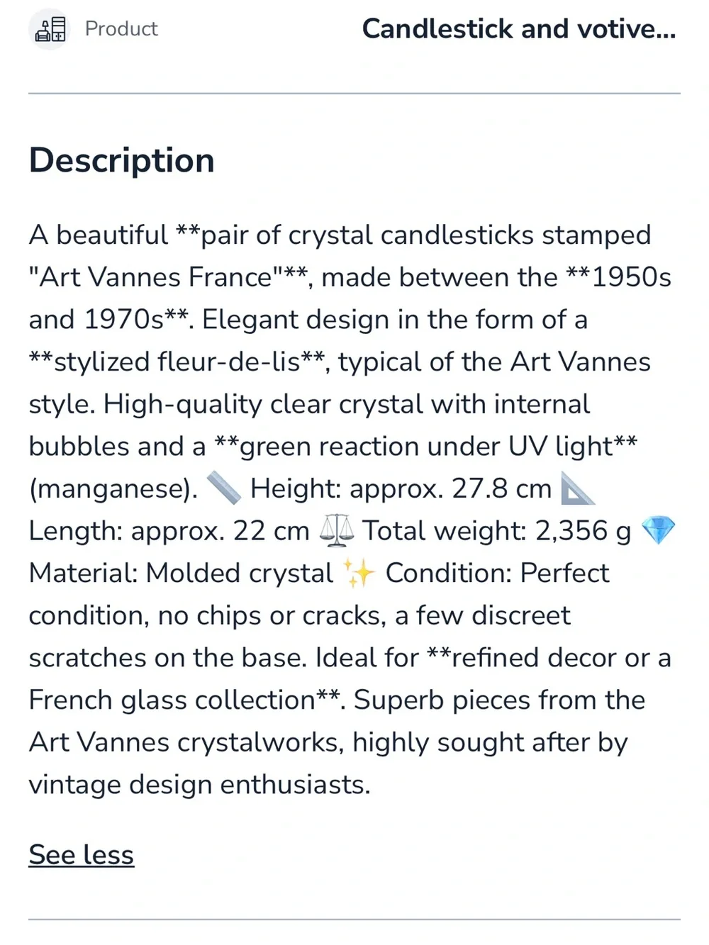 Vannes le Chatel crystal flame candlestick pair
